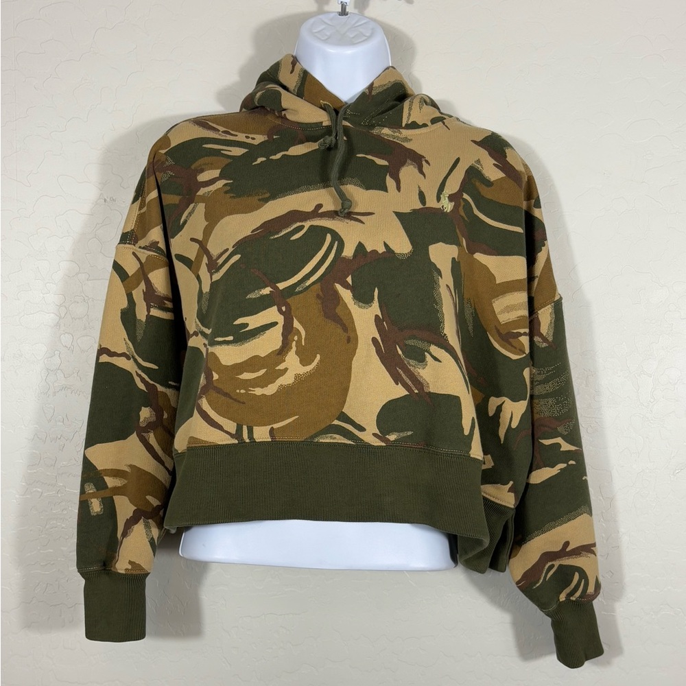 Polo Ralph Lauren British Camo Hoodie Sweatshirt‎ Oversized Fleece Cropped XXS